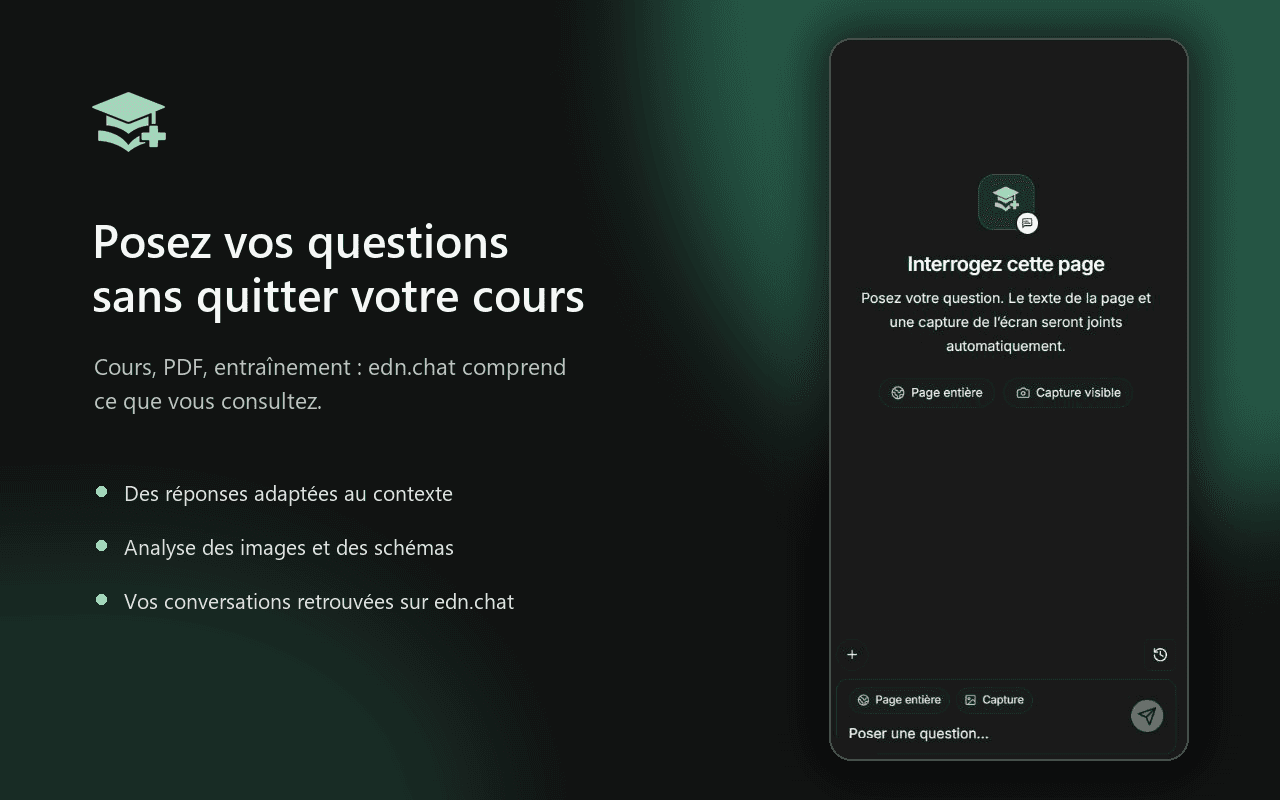 Extension edn.chat ouverte à côté d’un cours dans Chrome